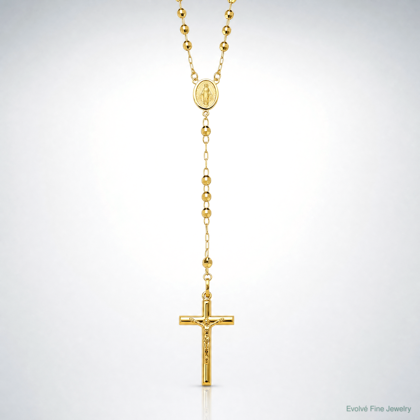 14k 4mm Mirror Beaded Semi-solid Rosary 24 inch Necklace - Lifestyle View
