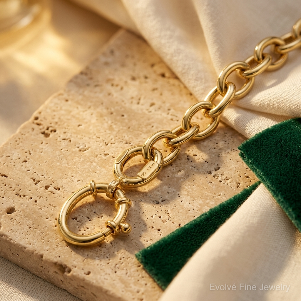 14k Polished Fancy Oval Link Bracelet - Lifestyle View