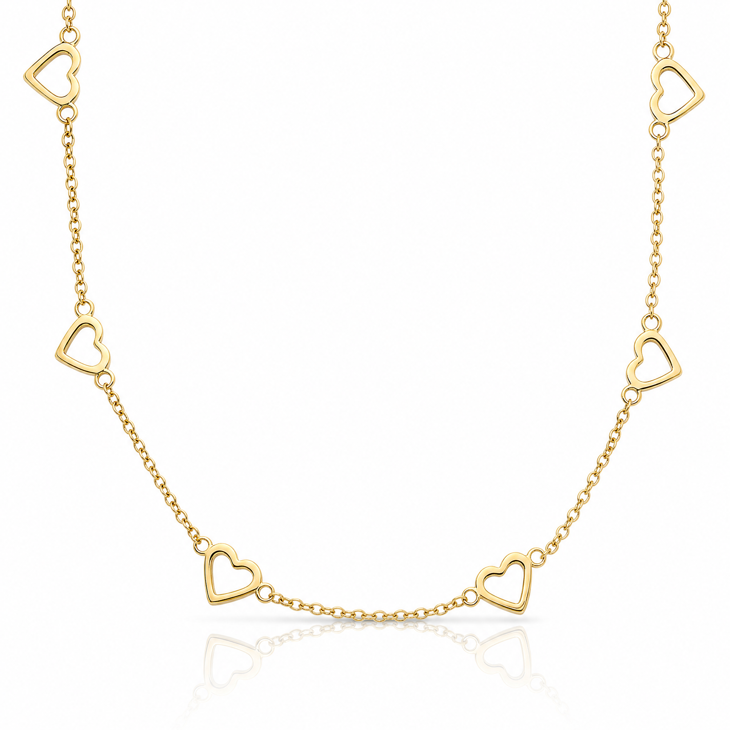 14k Polished Open Hearts on Heart Link 16in Necklace - Lifestyle View