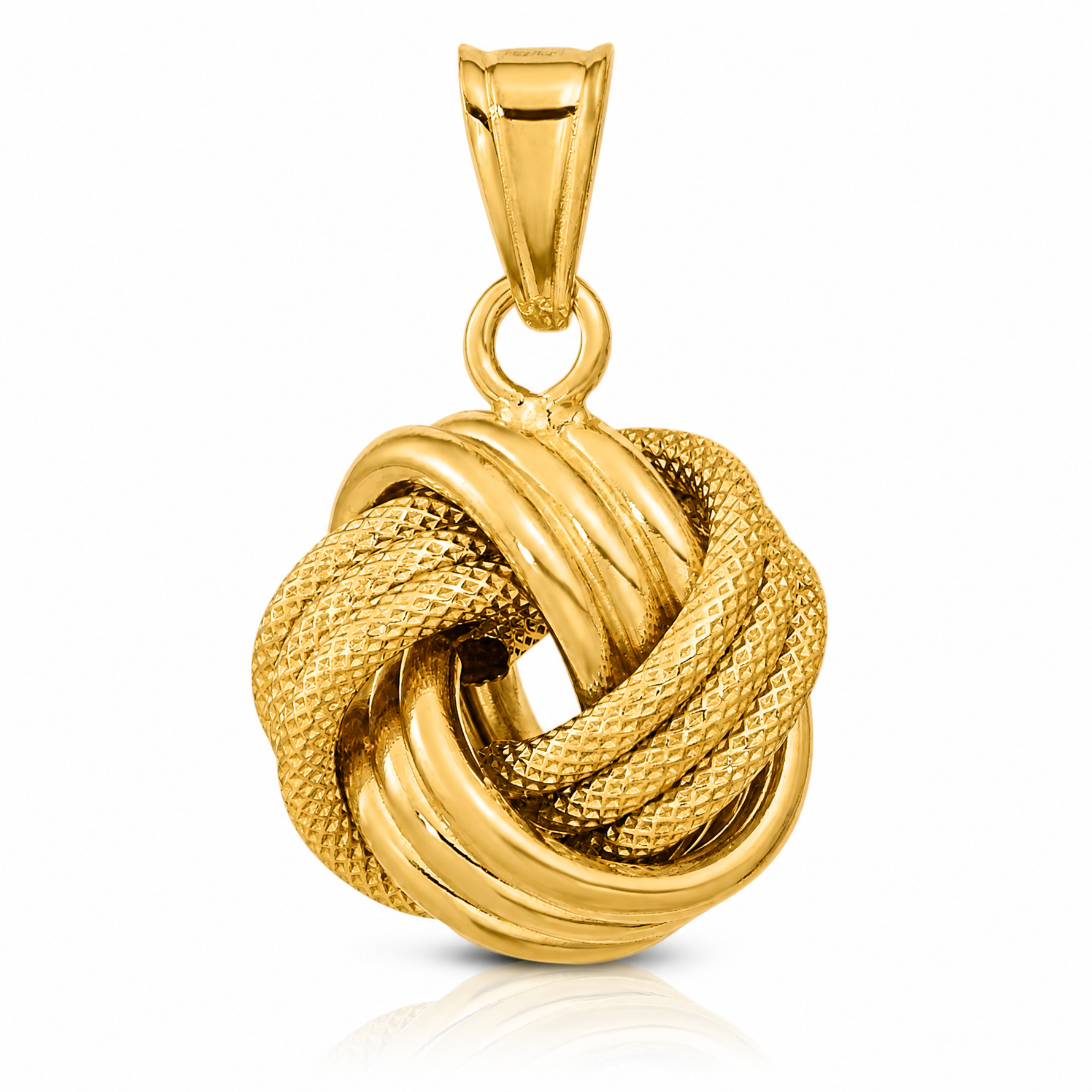 14k Polished Textured Love Knot Pendant - Lifestyle View