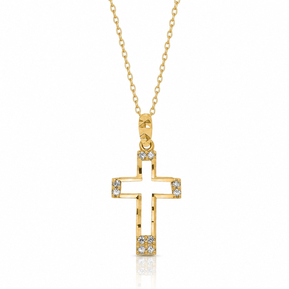 14k Polished CZ Cross Pendant Necklace - Lifestyle View