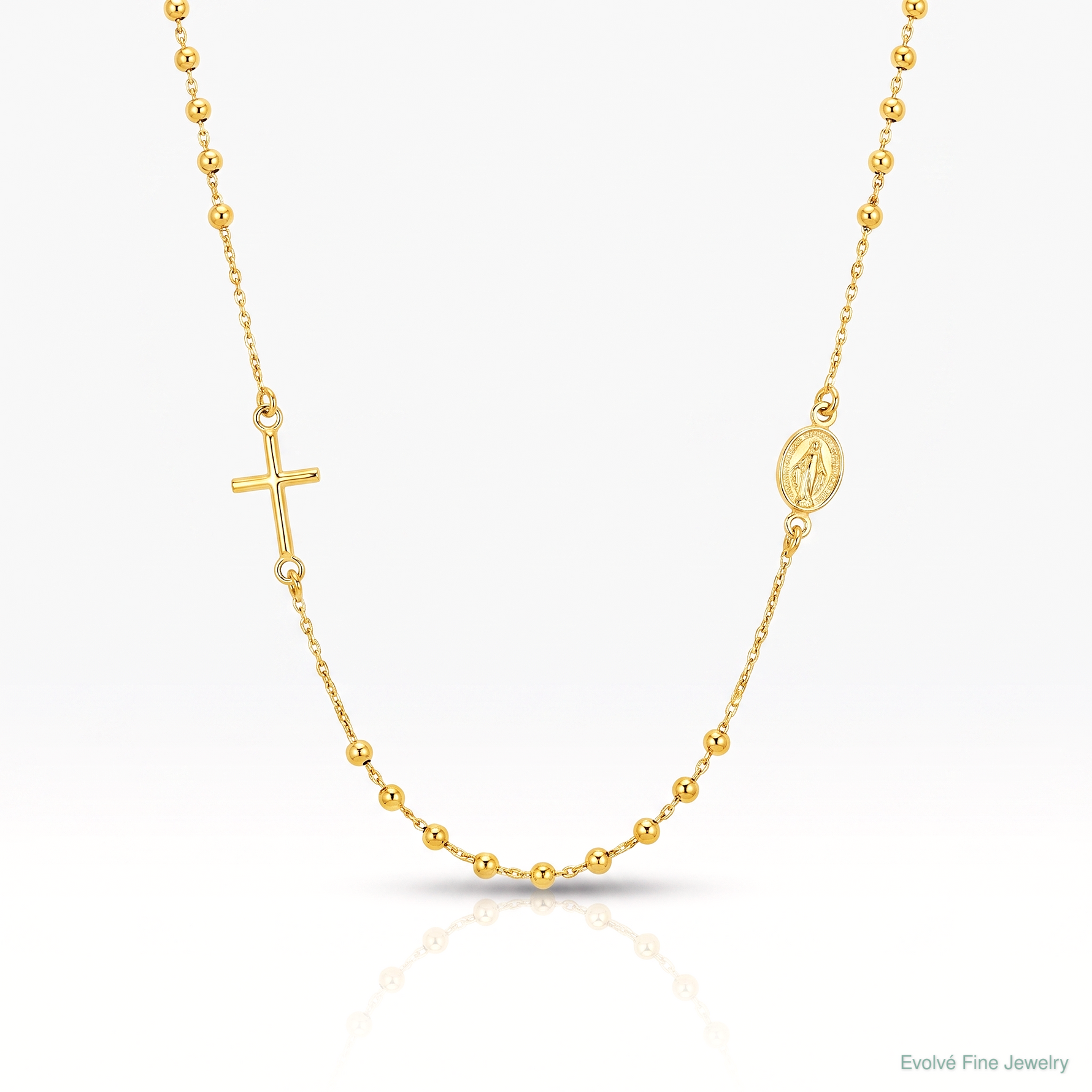 14k Polished Cross Rosary 16 inch Necklace - Lifestyle View