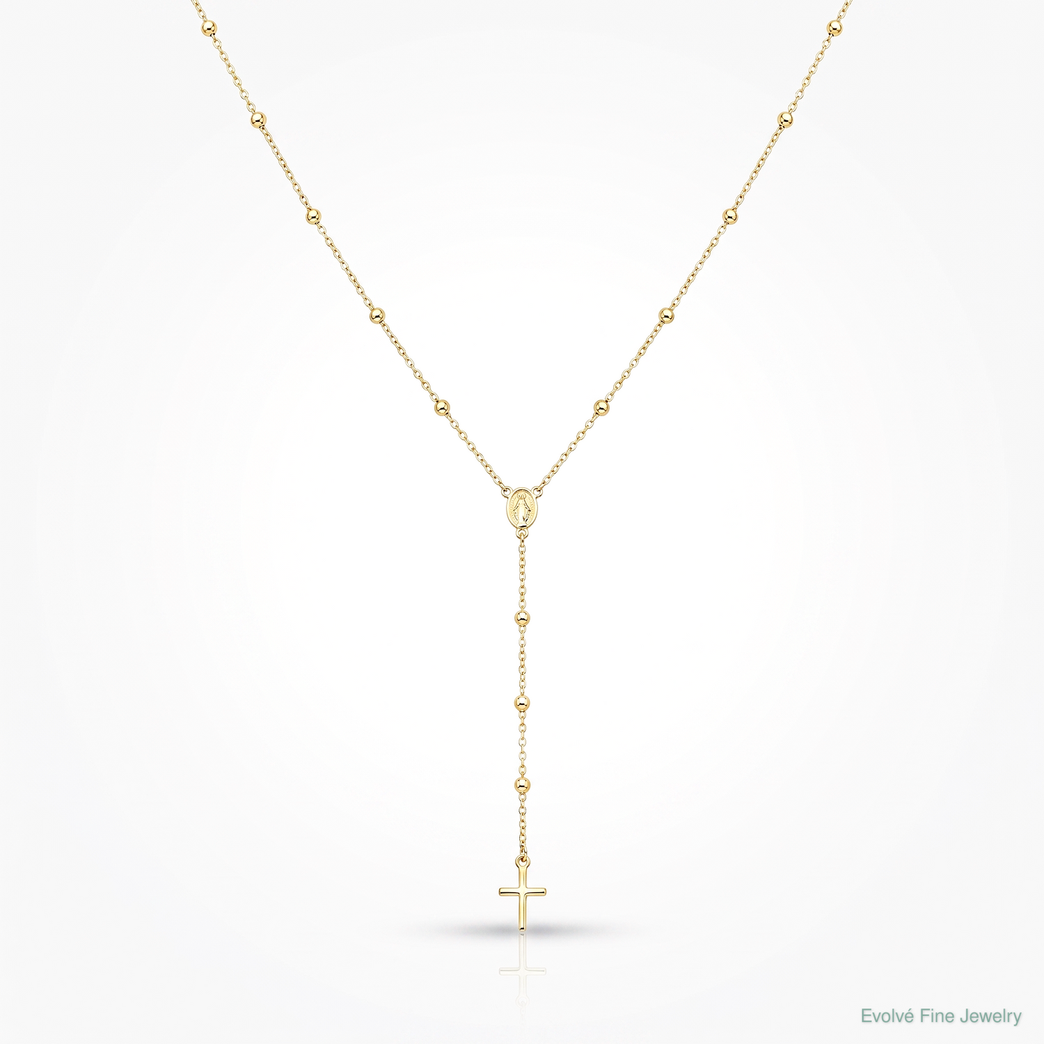 14k Polished Rosary 24 inch Necklace - Lifestyle View