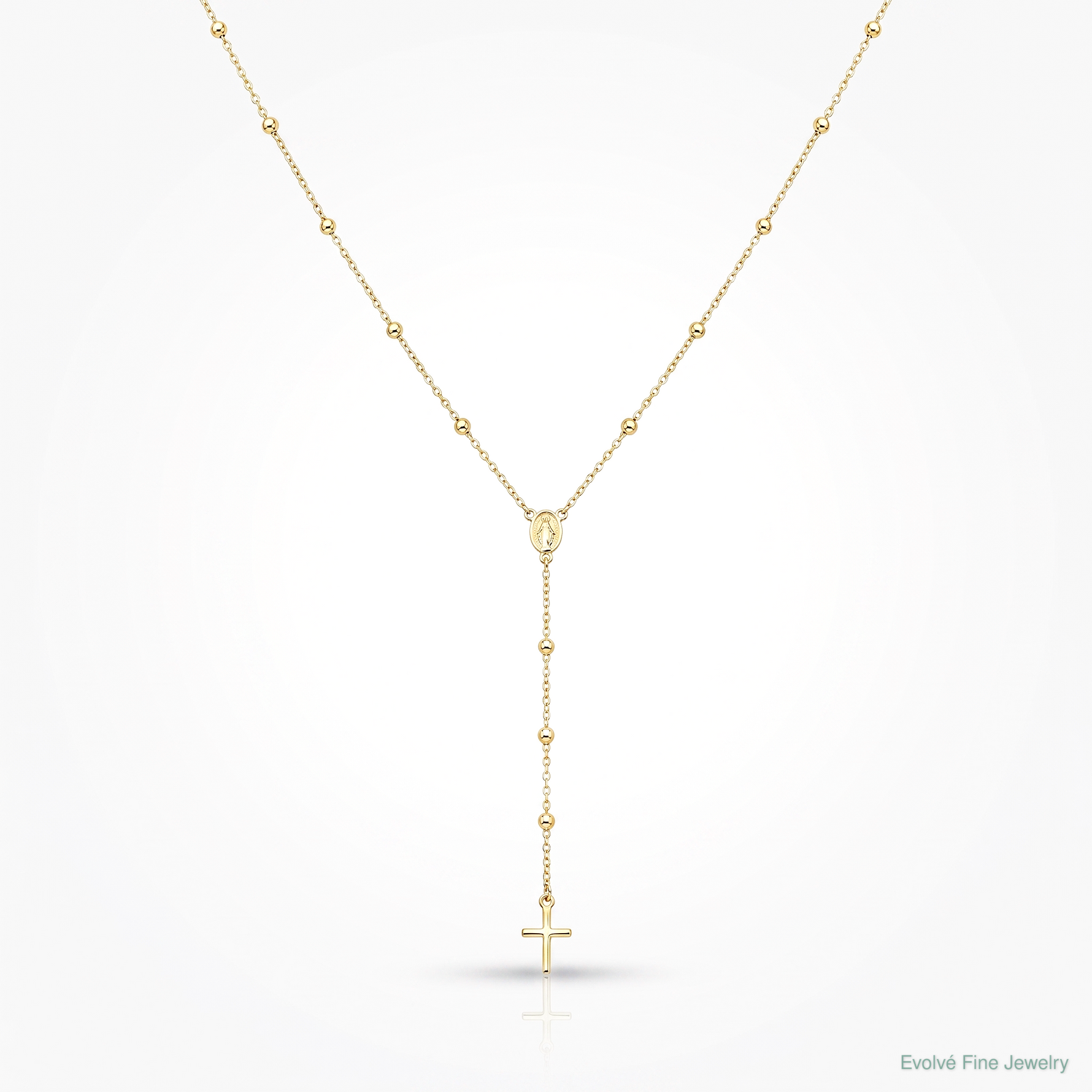 14k Polished Rosary 24 inch Necklace - Lifestyle View