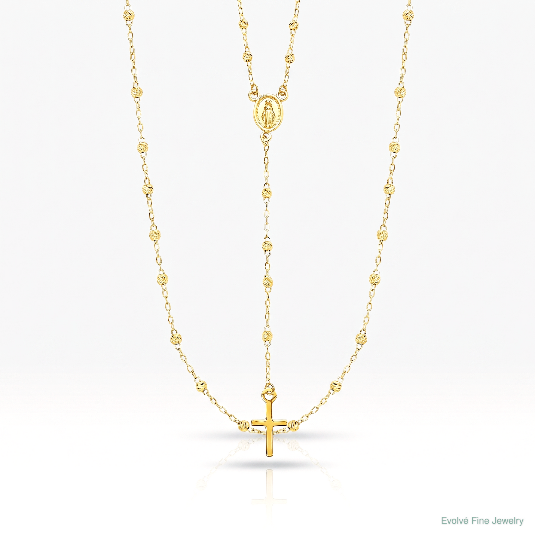 14k Gold Polished & D/C w/3in ext. Rosary Necklace - Lifestyle View