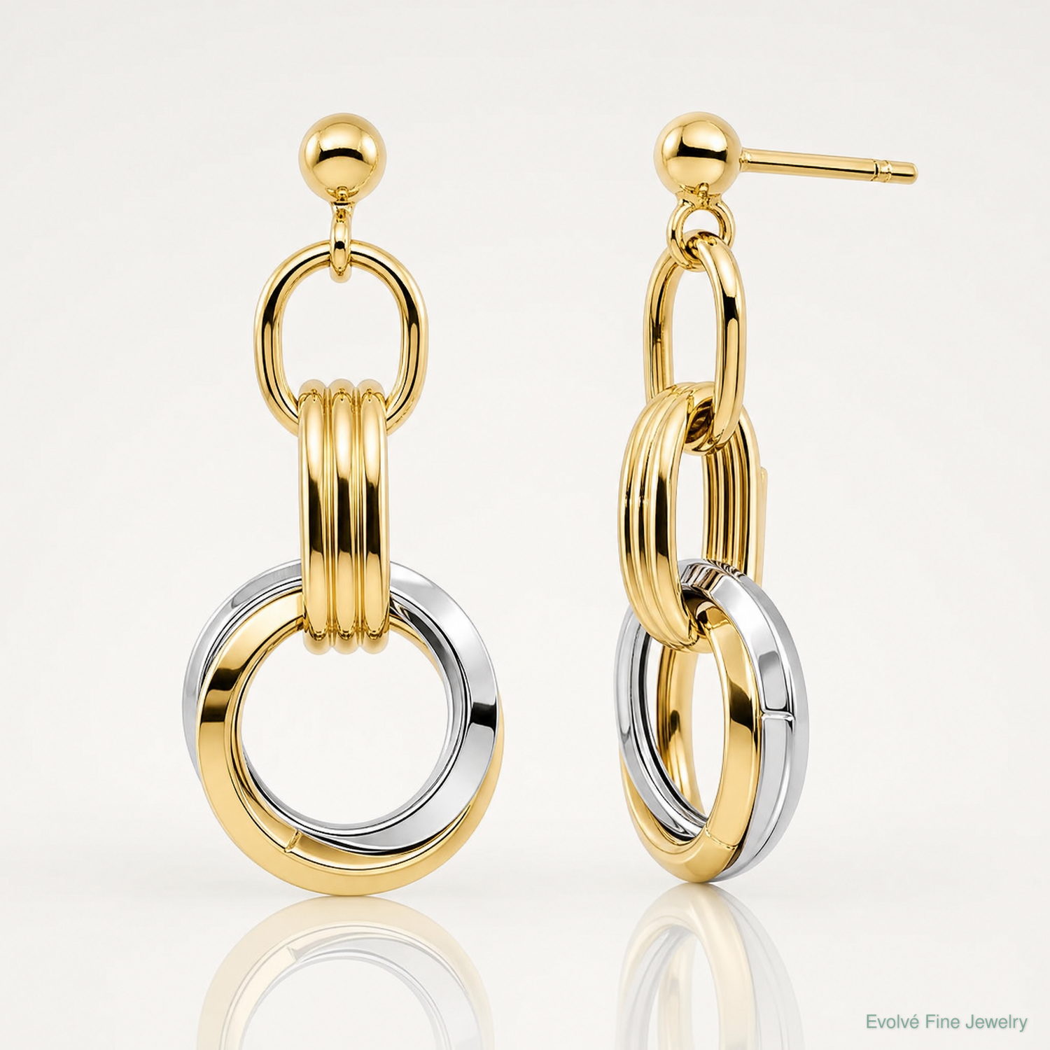14K Two-tone Polished Intertwined Circles Post Dangle Earrings - Lifestyle View