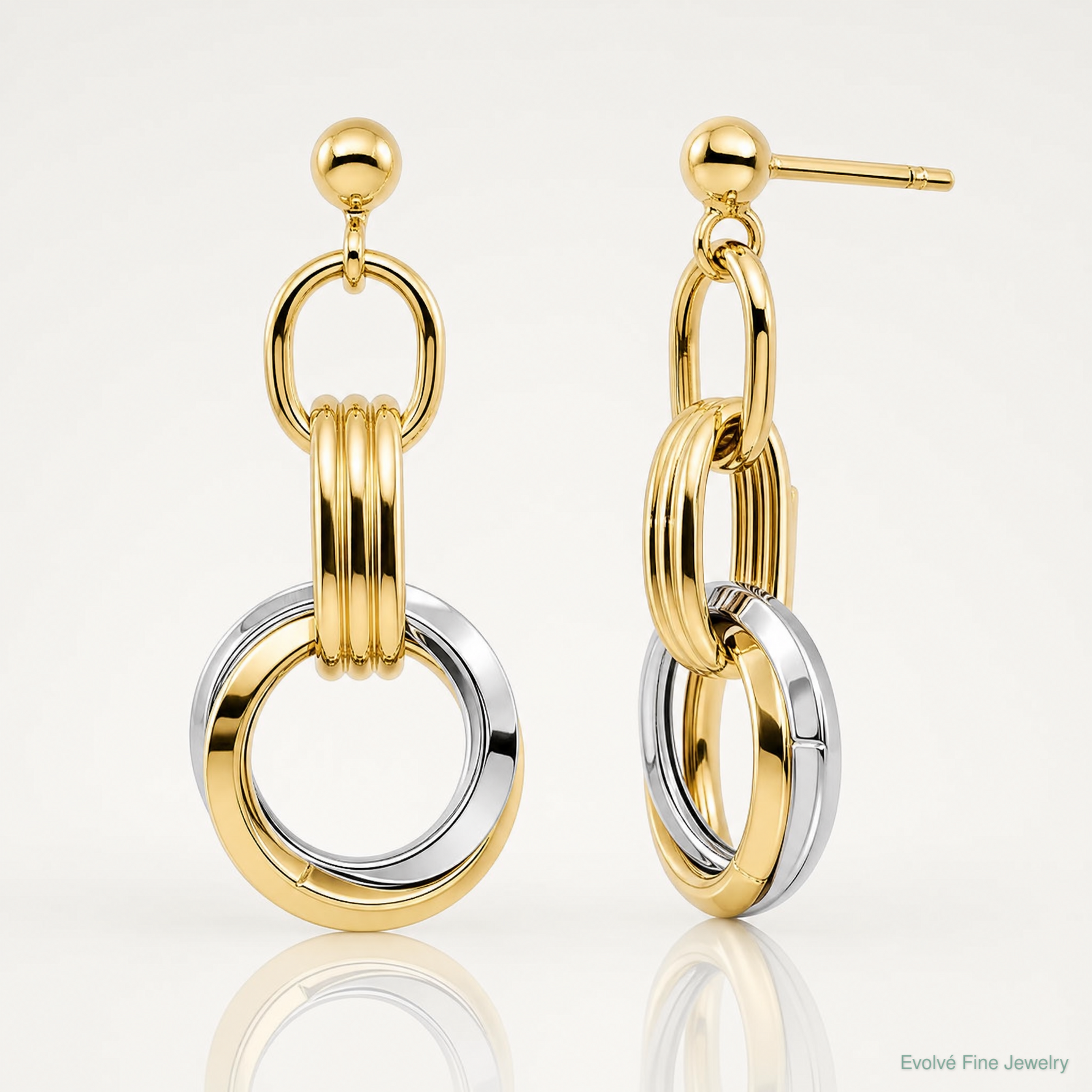 14K Two-tone Polished Intertwined Circles Post Dangle Earrings - Lifestyle View