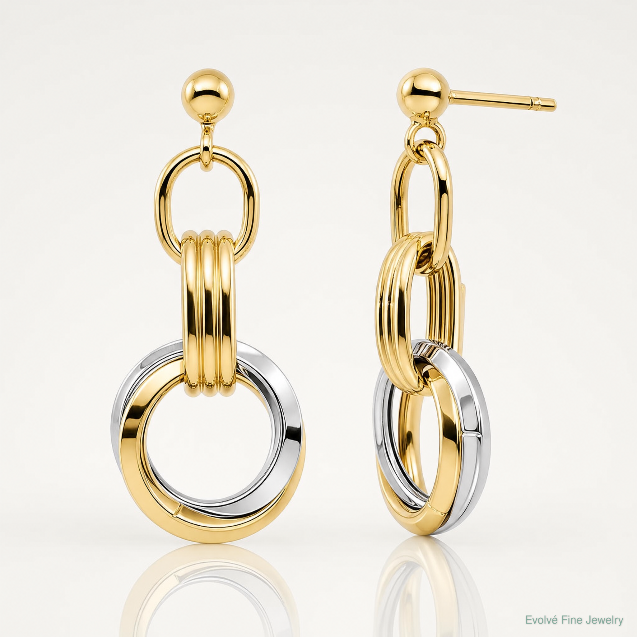 14K Two-tone Polished Intertwined Circles Post Dangle Earrings - Lifestyle View