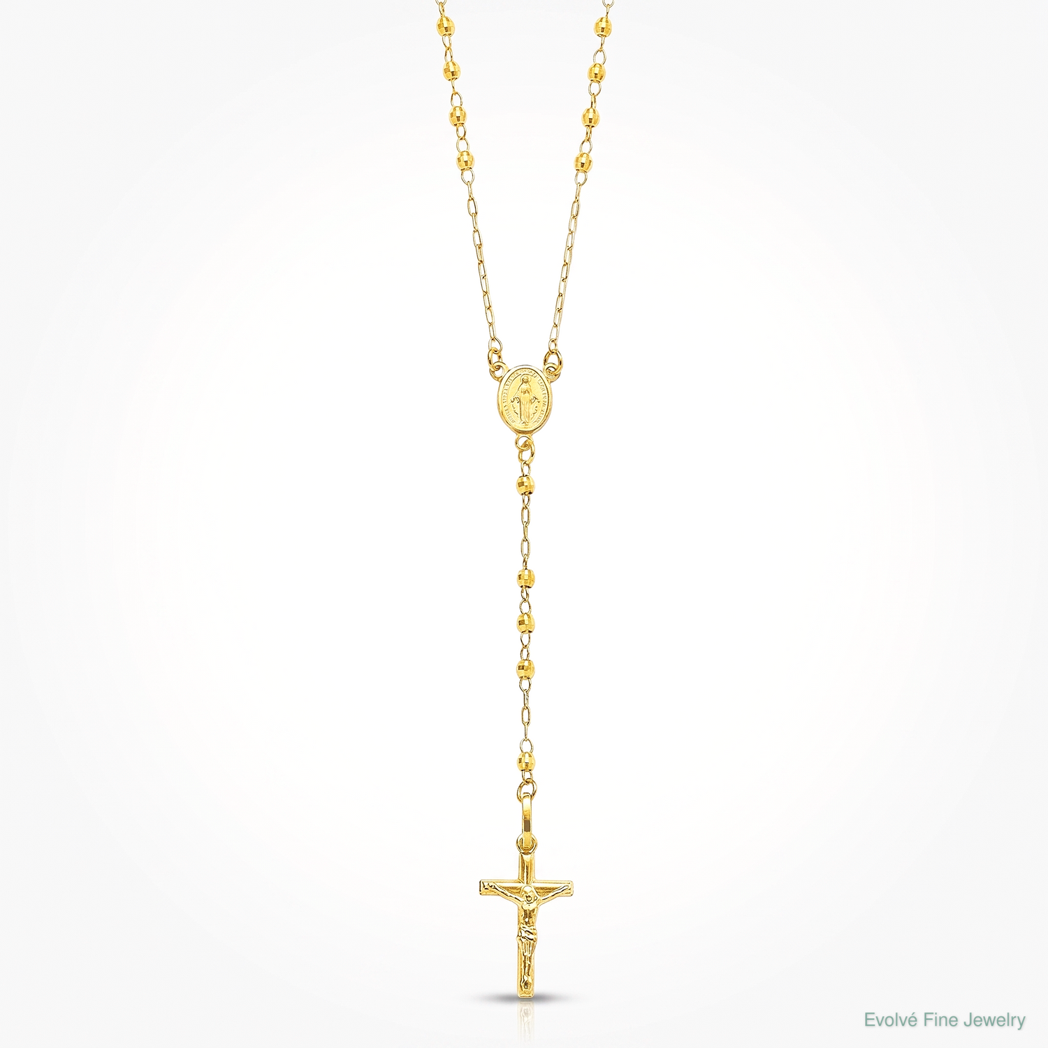 14K Polished Faceted Beads Rosary Necklace - Lifestyle View