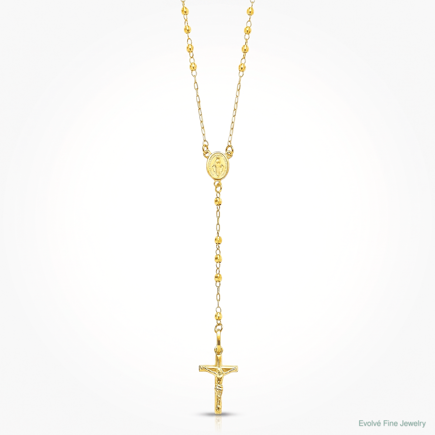 14K Polished Faceted Beads Rosary Necklace - Lifestyle View
