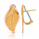 14K Two-tone Rose and Yellow Polished / Brushed Leaf Omega Back Earrings - Lifestyle View