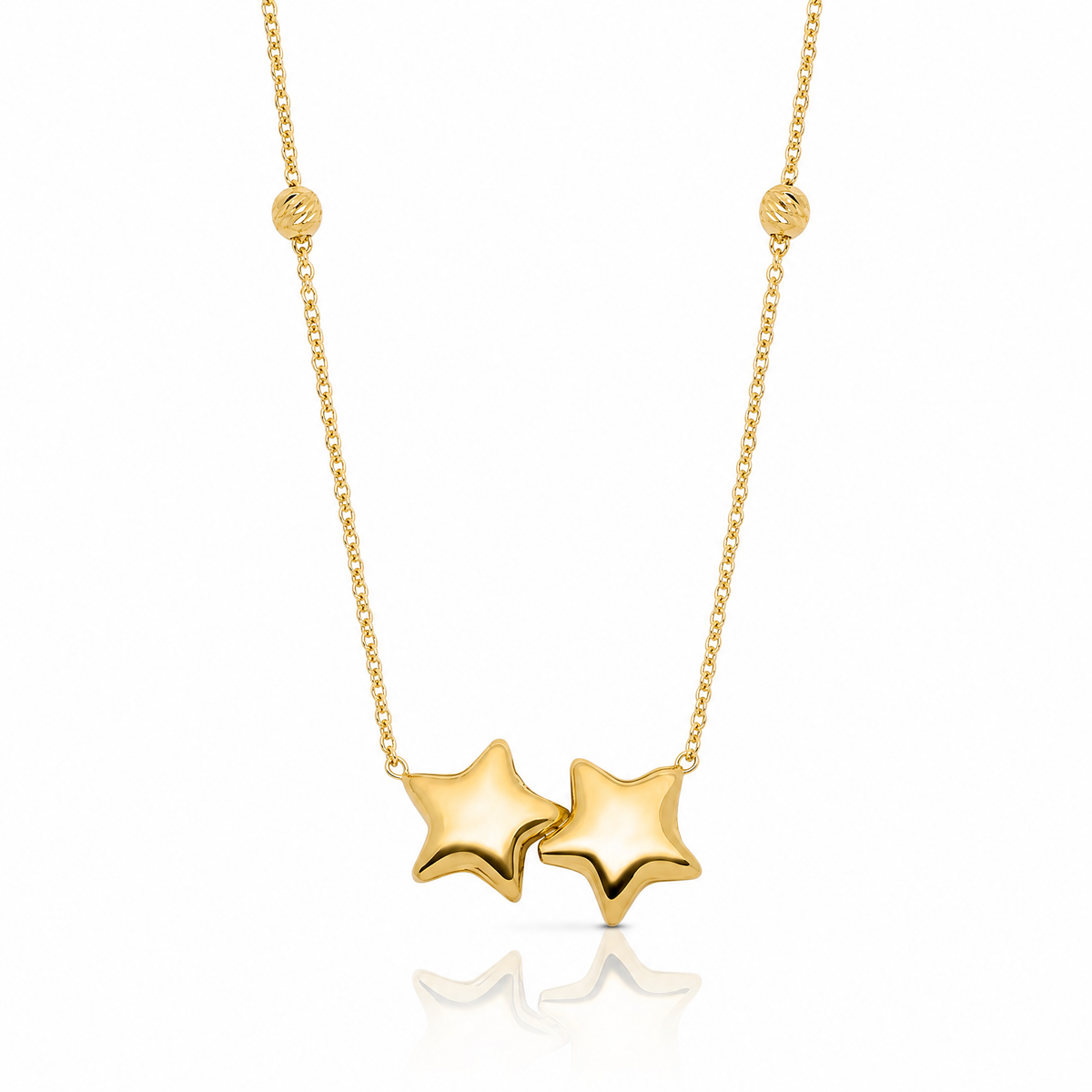 14K D/C Beaded Double Star 16in w/2in ext. Necklace - Lifestyle View