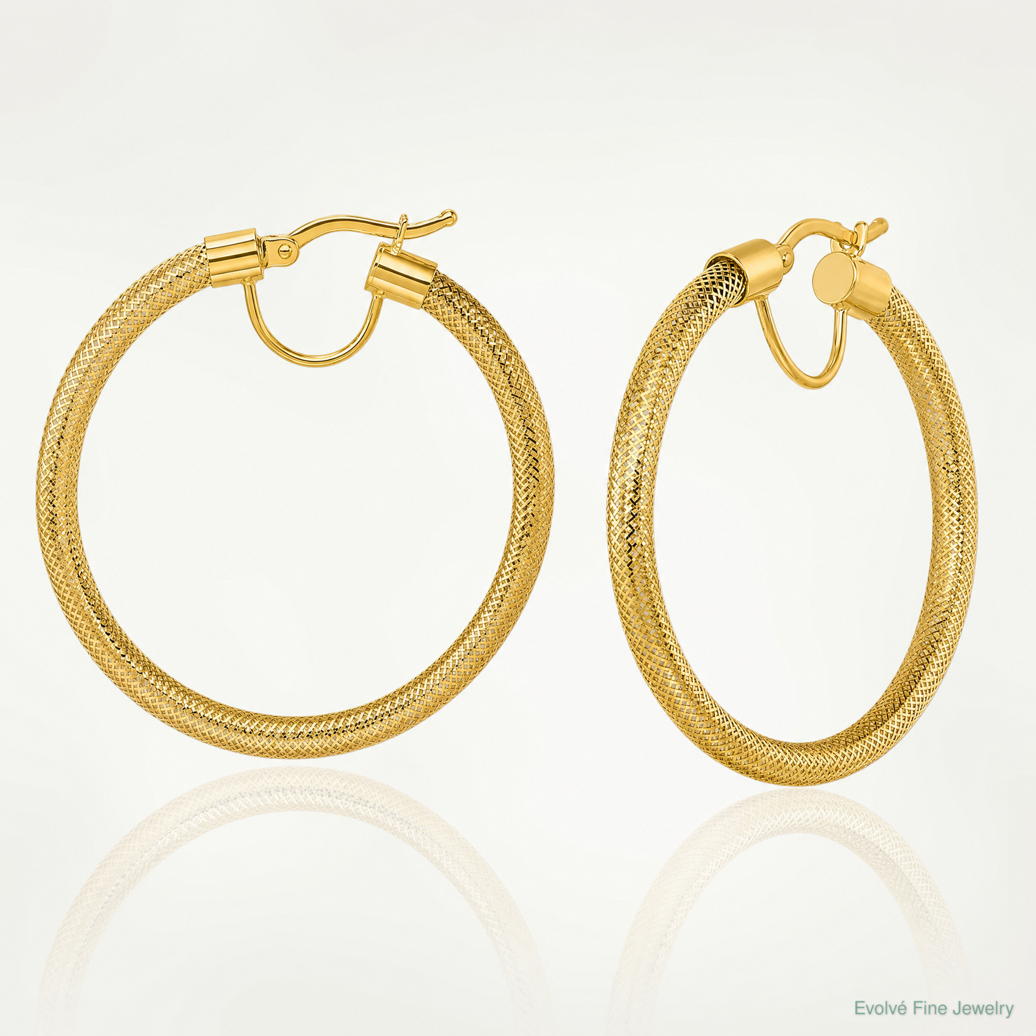 14k Polished Flexible Mesh Hinged Hoop Earrings - Lifestyle View