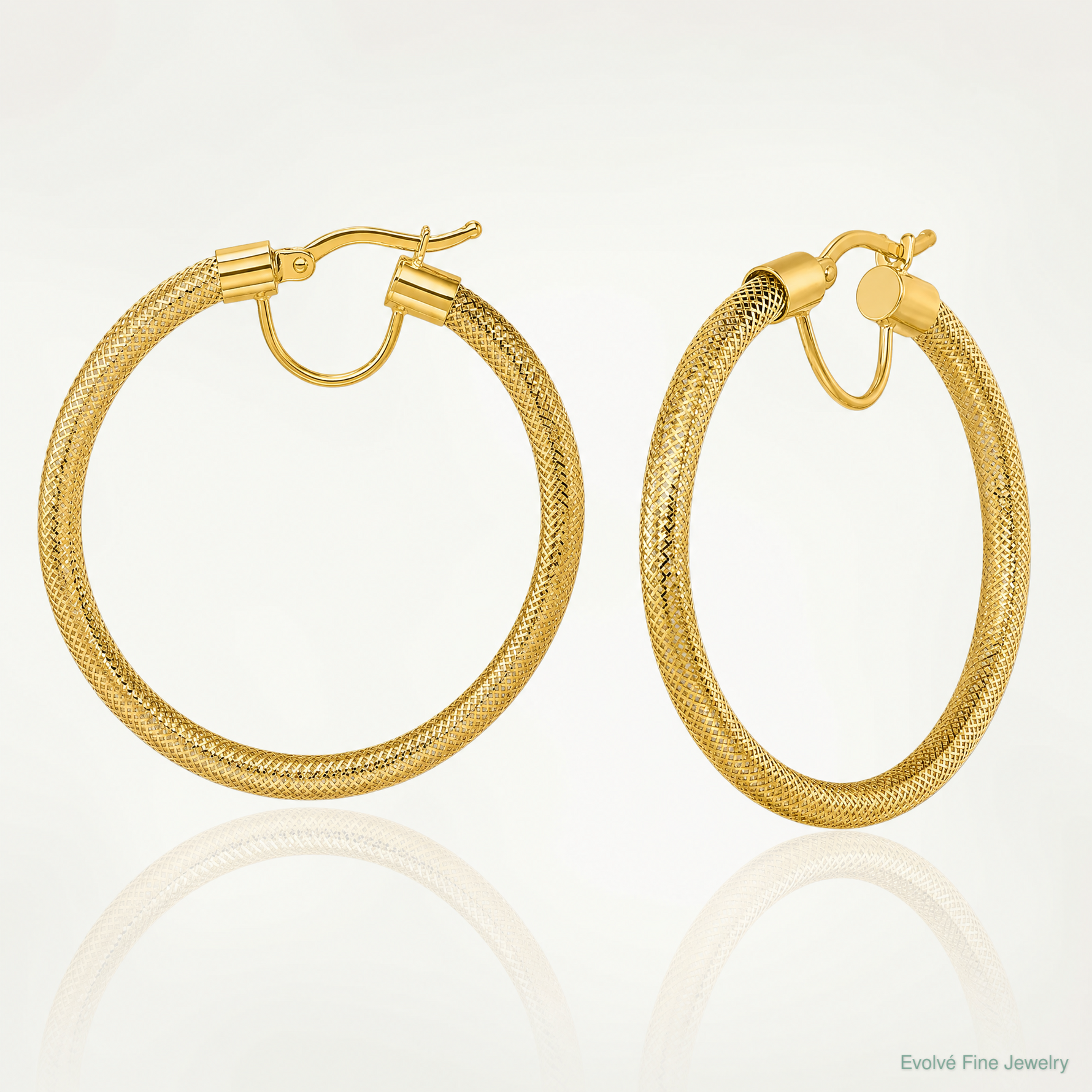 14k Polished Flexible Mesh Hinged Hoop Earrings - Lifestyle View