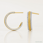 14k Two-Tone Textured Woven 4mm J-Hoop Post Earrings - Lifestyle View