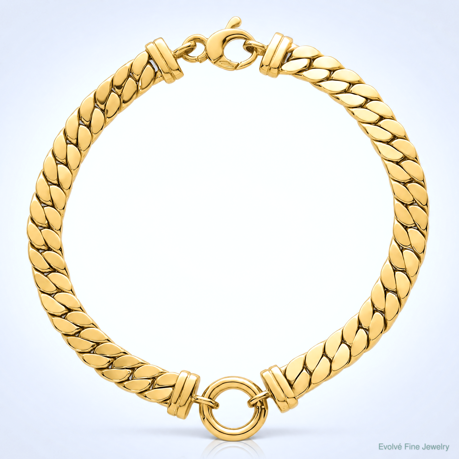 14k Polished 7.5in Curb Link with Circle Element Bracelet - Lifestyle View