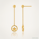14k Polished Stars in Circle Dangle Post Earrings - Lifestyle View