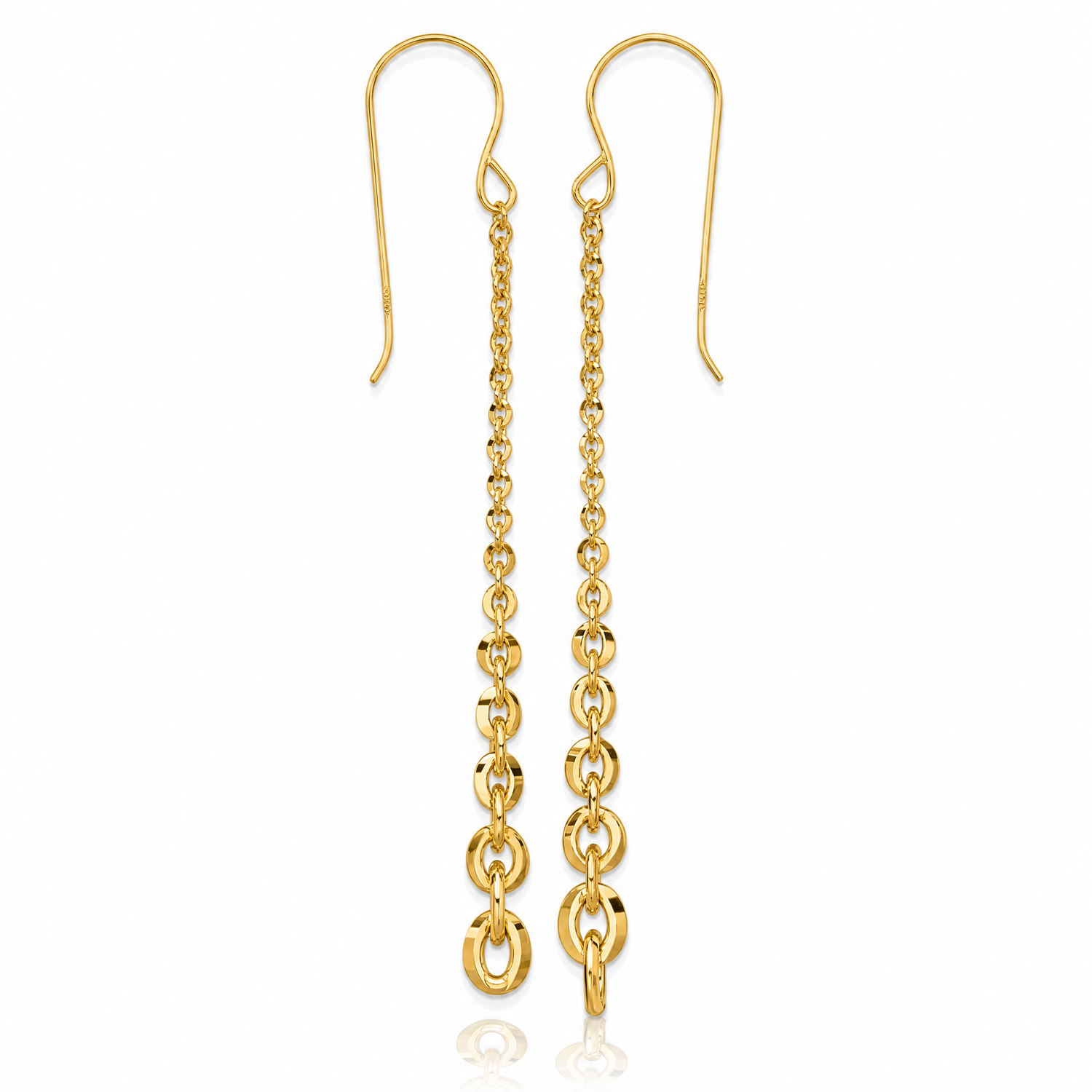 14k Polished Fancy Graduated Link Dangle Shepherd's Hook Earrings - Lifestyle View