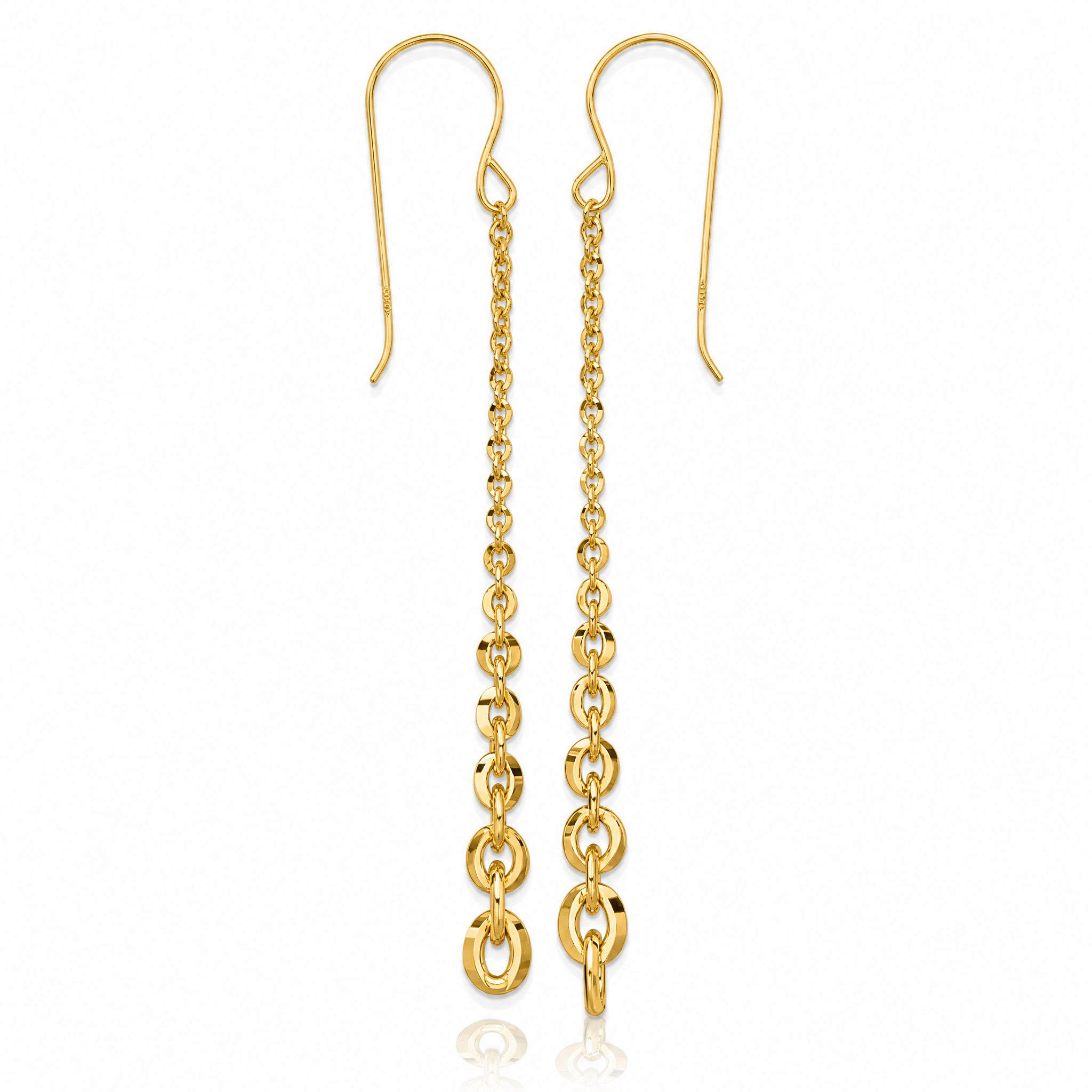 14k Polished Fancy Graduated Link Dangle Shepherd's Hook Earrings - Lifestyle View
