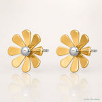 14k w/White Rhodium Polished Daisy Post Earrings - Lifestyle View