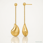 14k Polished And Brushed Curved Teardrop Dangle Post Earrings - Lifestyle View