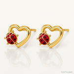 14K Polished Heart with Enameled Lady Bug Post Earrings - Lifestyle View