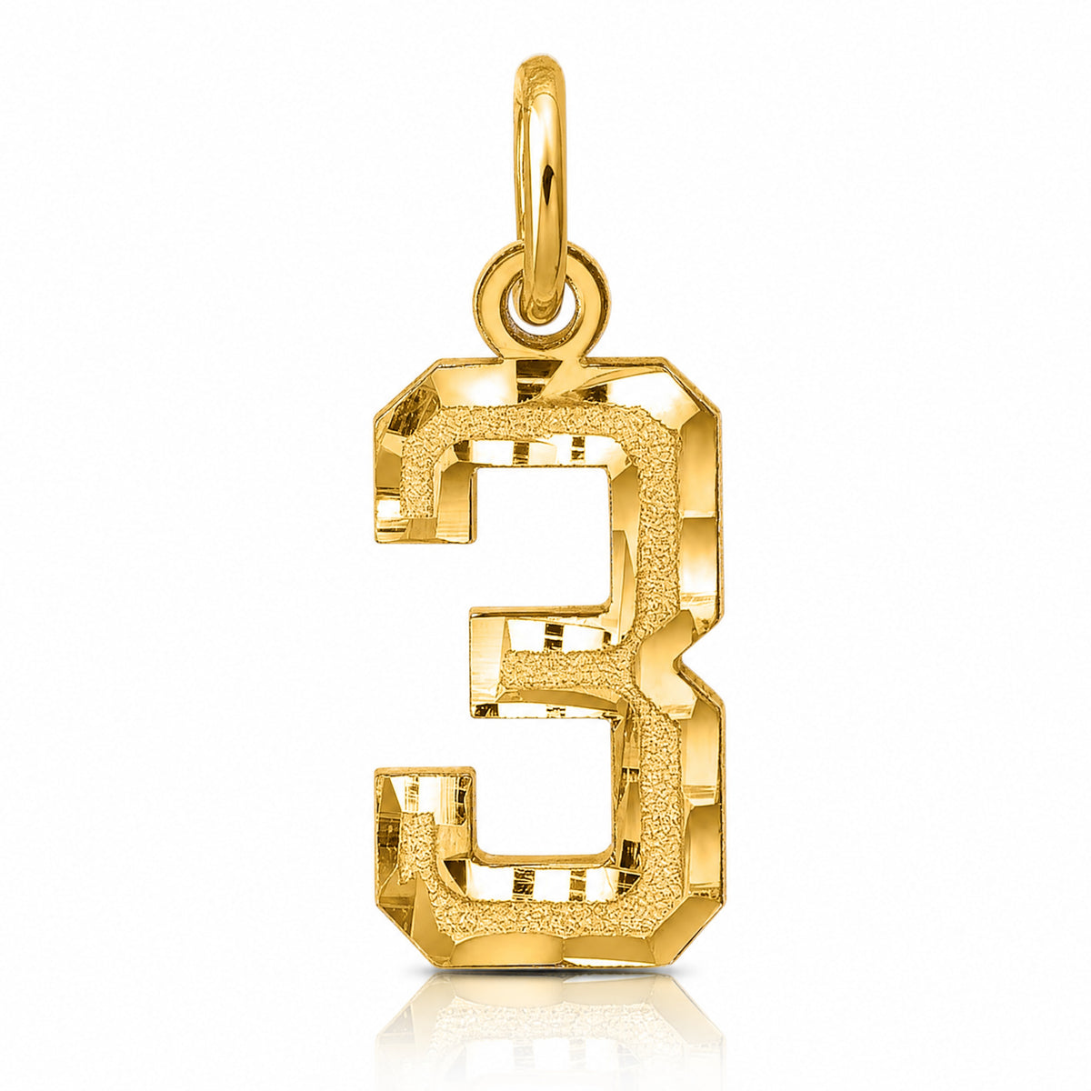 14k Small Brushed Diamond-cut Number 3 Charm - Lifestyle View