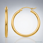 14k Polished 2x25mm Lightweight Tube Hoop Earrings - Lifestyle View