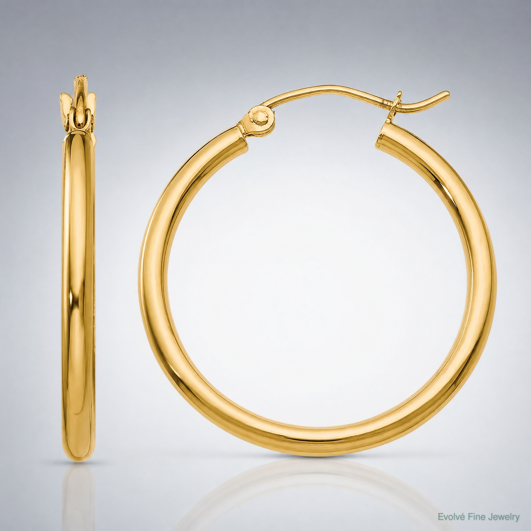 14k Polished 2x25mm Lightweight Tube Hoop Earrings - Lifestyle View