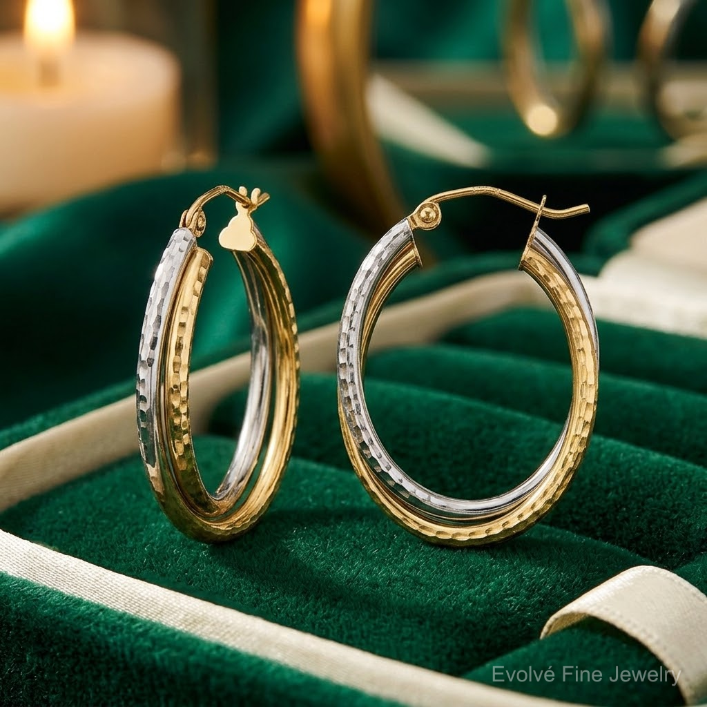 Leslie's 10K Two-tone Textured Hinged Hoop Earrings - Lifestyle View