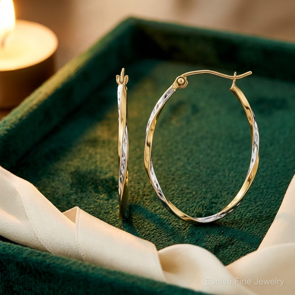 Leslie's 10K w/Rhodium Oval Hinged Hoop Earrings - Lifestyle View