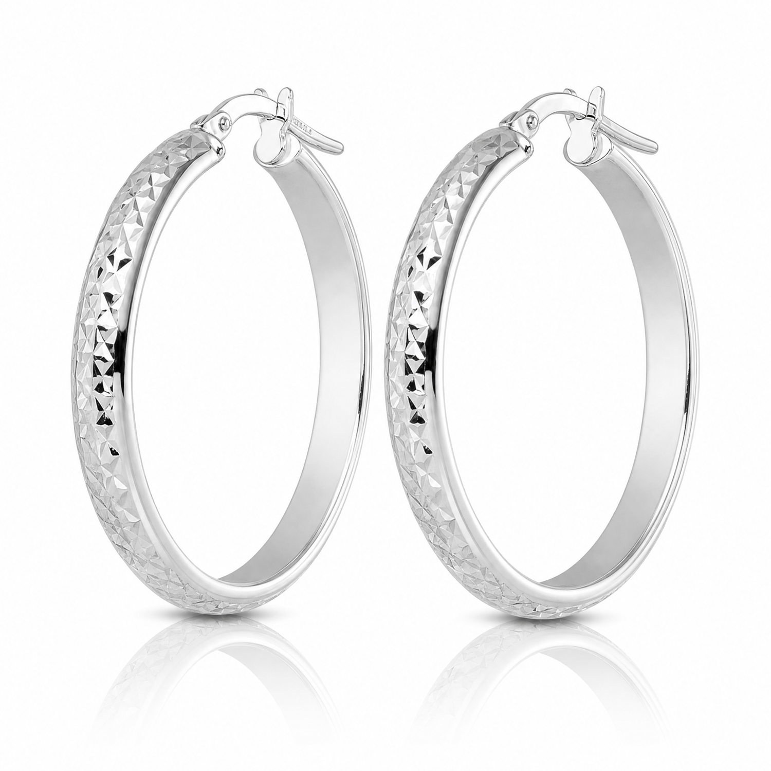 14K White Gold Diamond Cut Hoop Earrings - Lifestyle View