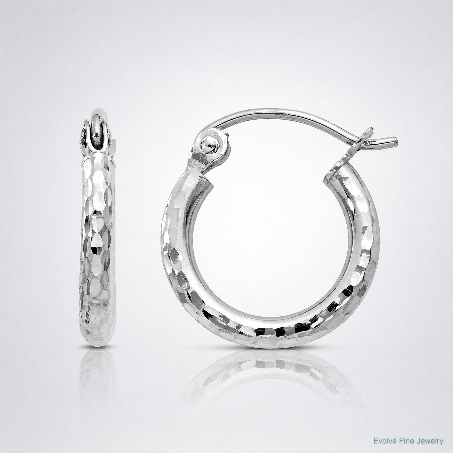 14k White Gold Diamond-cut 2mm Round Tube Hoop Earrings - Lifestyle View