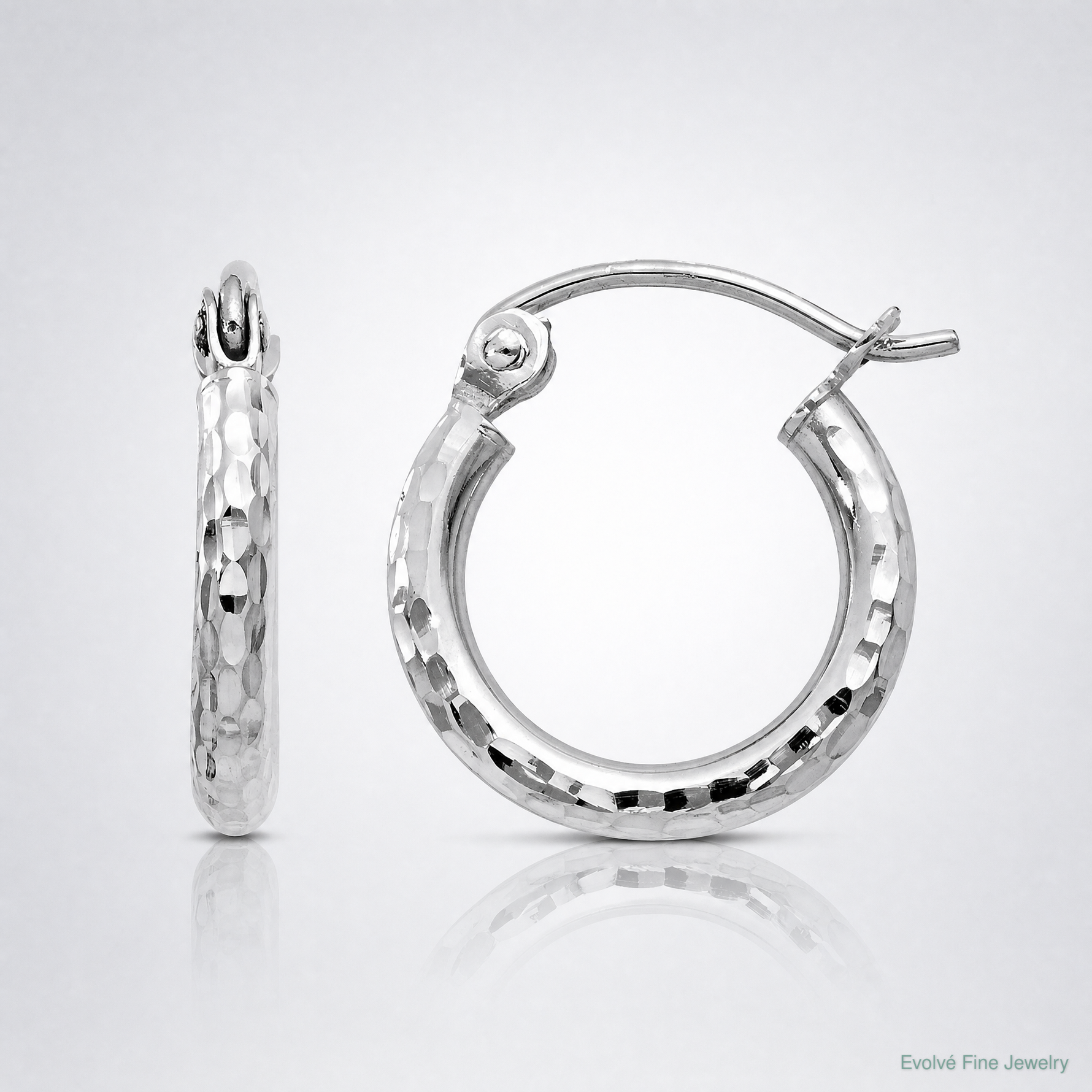 14k White Gold Diamond-cut 2mm Round Tube Hoop Earrings - Lifestyle View