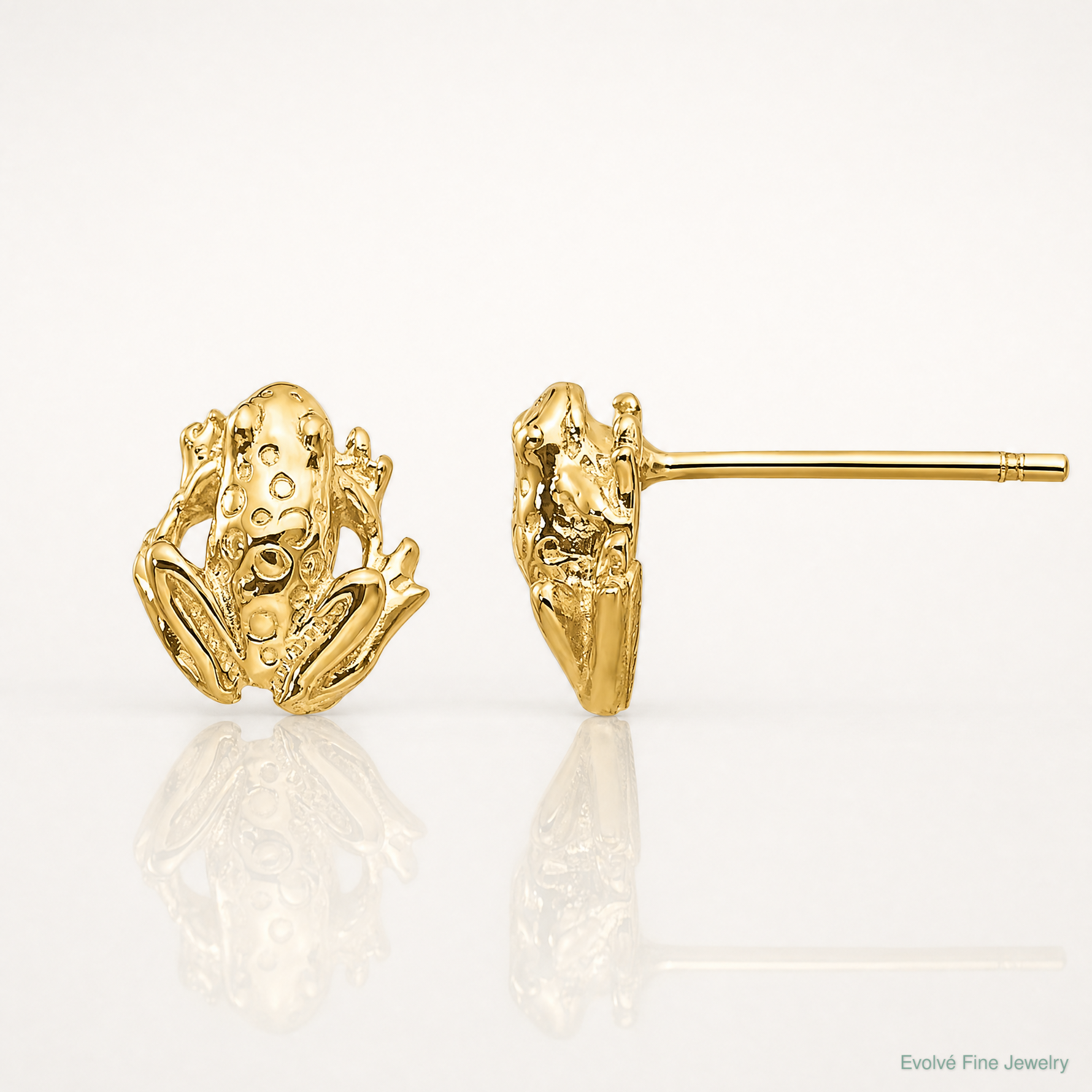 14k Mini Frog Post Earrings - Lifestyle View