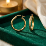 14K Knife Edge Diamond-cut 2.5x20mm Hollow Hoop Earrings - Lifestyle View