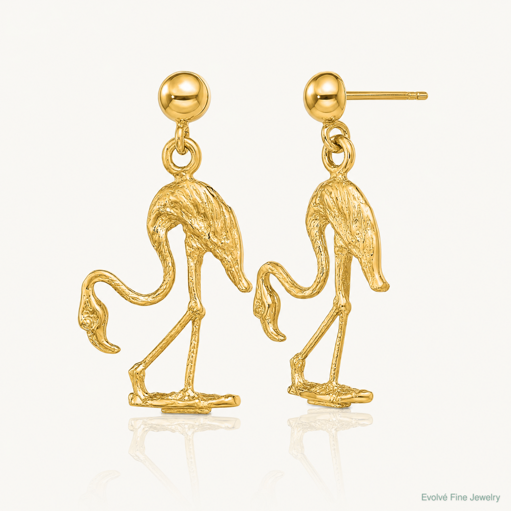14K 3-D Flamingo Dangle Earrings - Lifestyle View