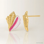 14K White and Pink Enamel Conch Shell Post Earrings - Lifestyle View