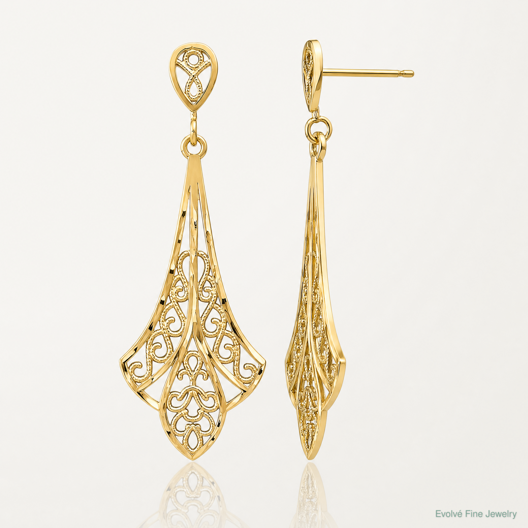 14K D/C Filigree Dangle Post Earrings - Lifestyle View