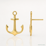 14K Polished  2-D Anchor Post Earrings - Lifestyle View