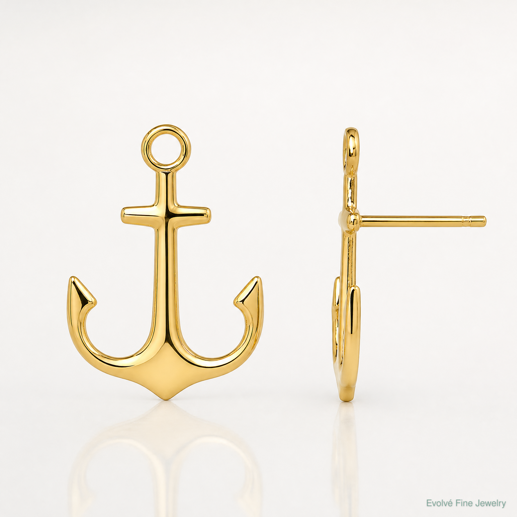 14K Polished  2-D Anchor Post Earrings - Lifestyle View
