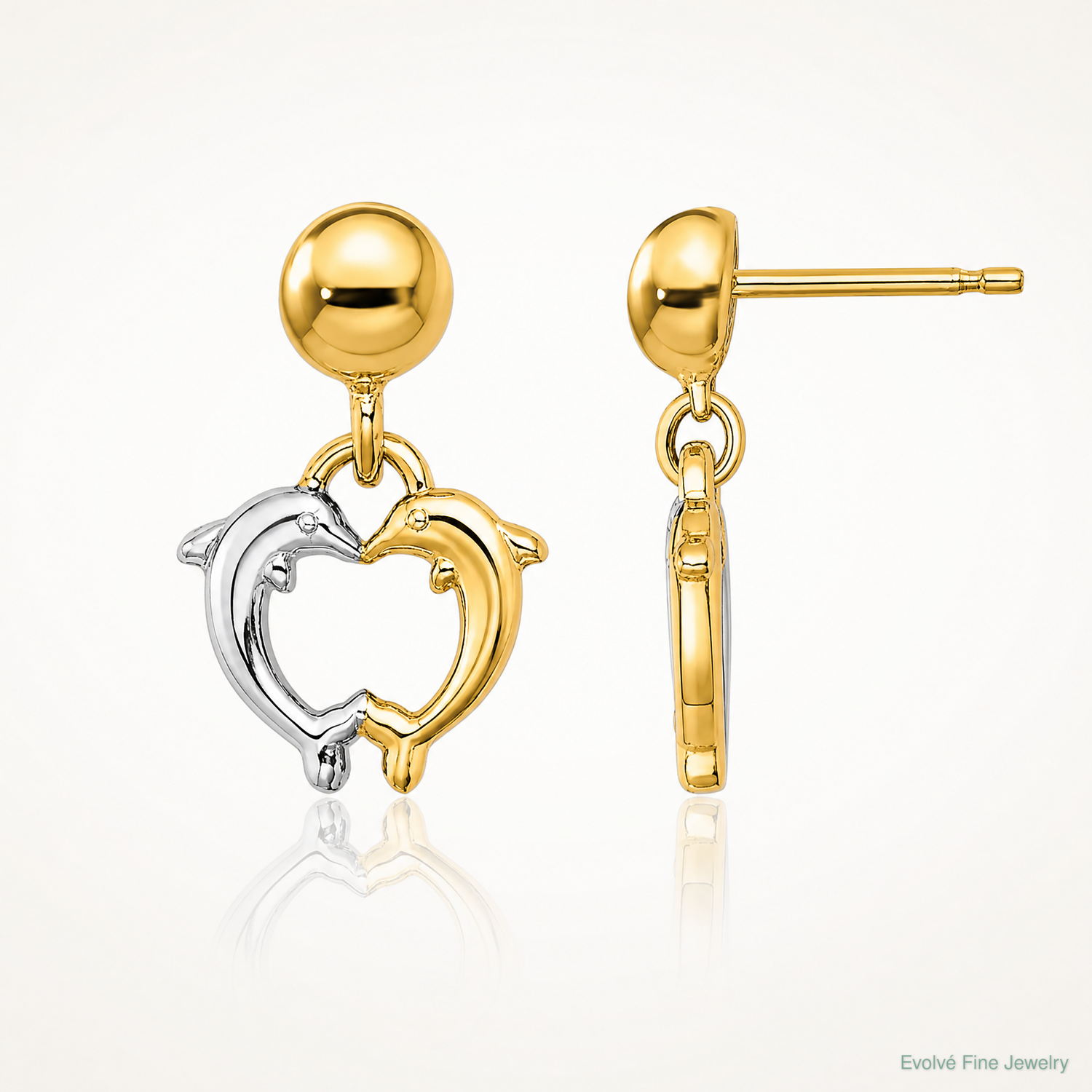 14K W/ Rhodium Dolphin Dangle Earrings - Lifestyle View