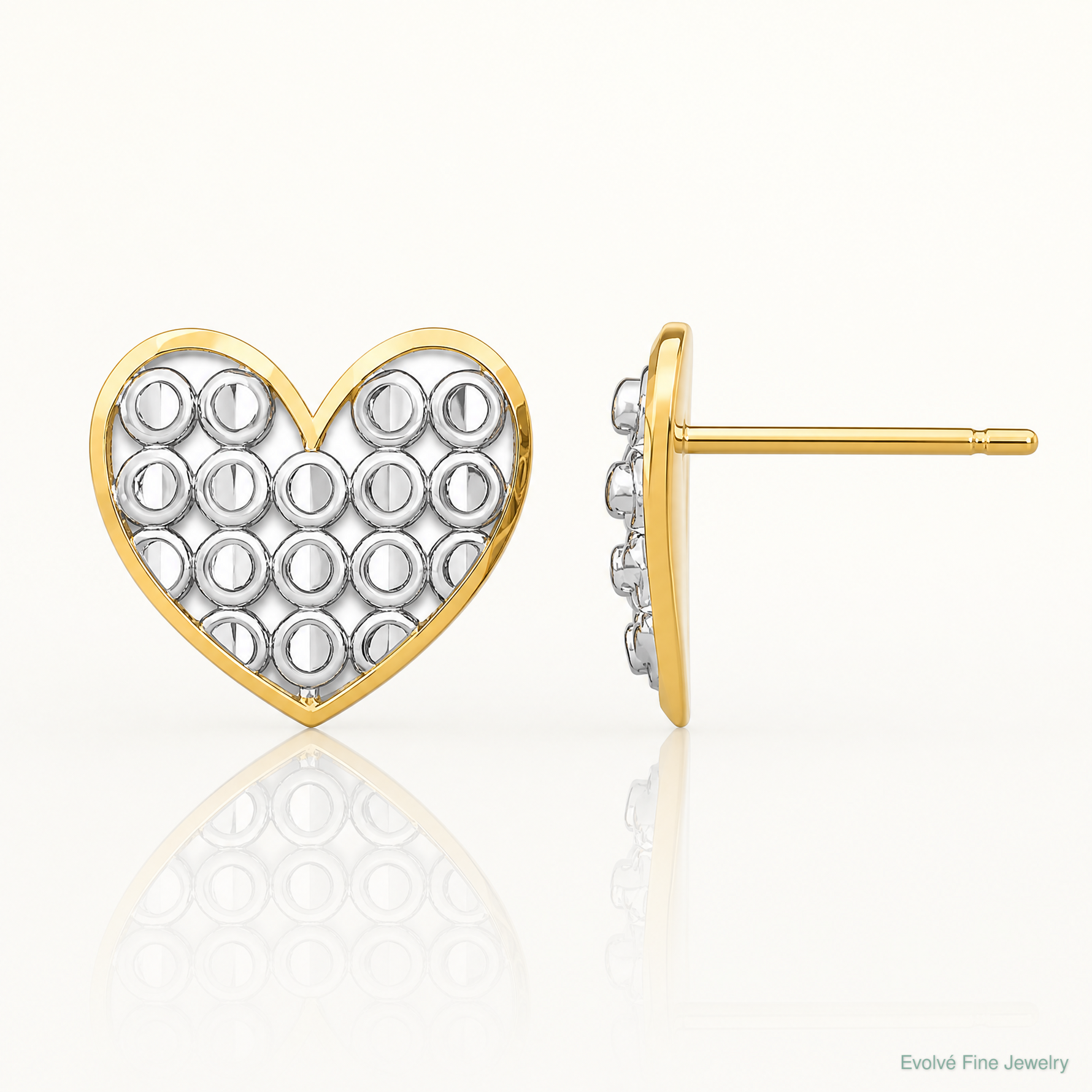 14k w/ Rhodium D/C Heart Post Earrings - Lifestyle View