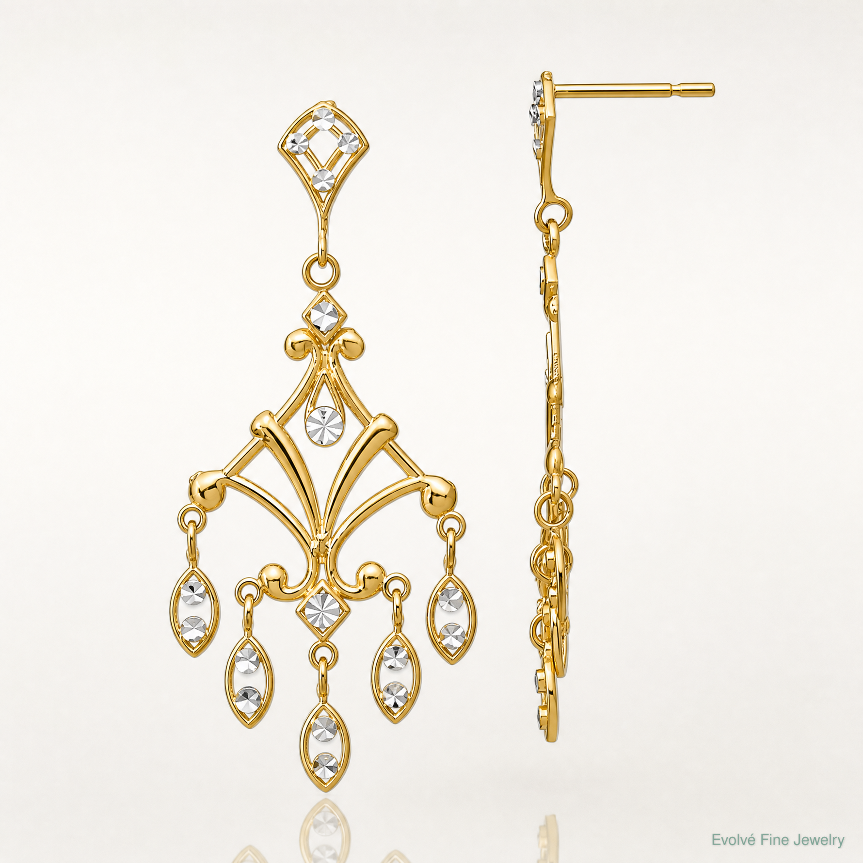14K w/Rhodium D/C Chandelier Style Dangle Earrings - Lifestyle View
