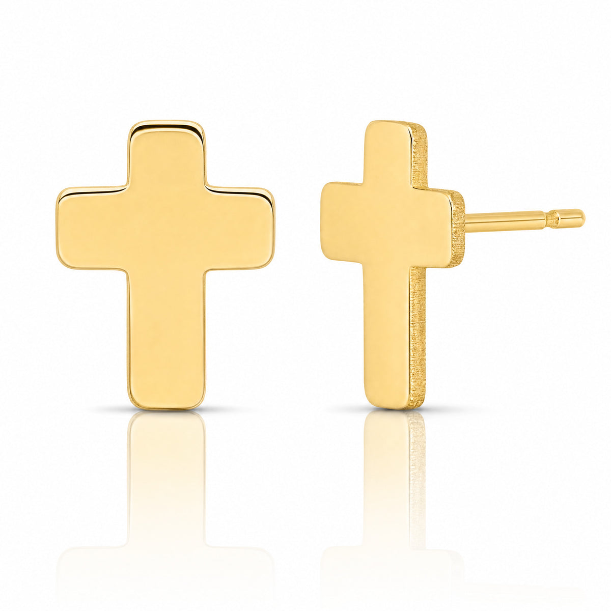 14k Gold Polished Cross Post Earrings - Lifestyle View
