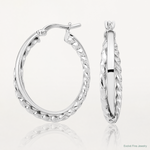 14K White Gold Polished and Textured Hinged Hoop Earrings - Lifestyle View
