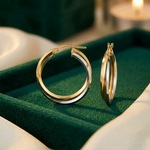 14k Two Tone Polished Double Hoops - Lifestyle View