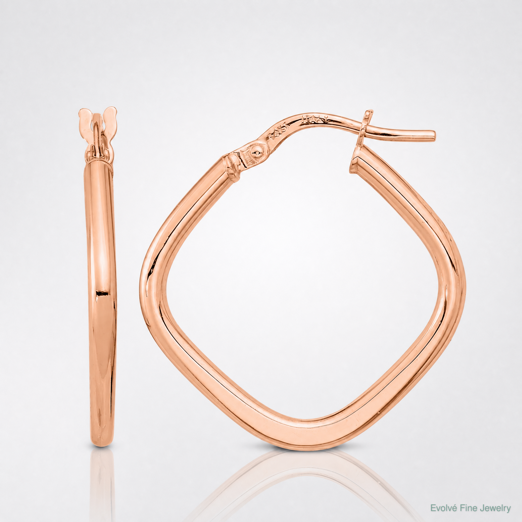 14k Rose Gold Polished Square Hoops - Lifestyle View