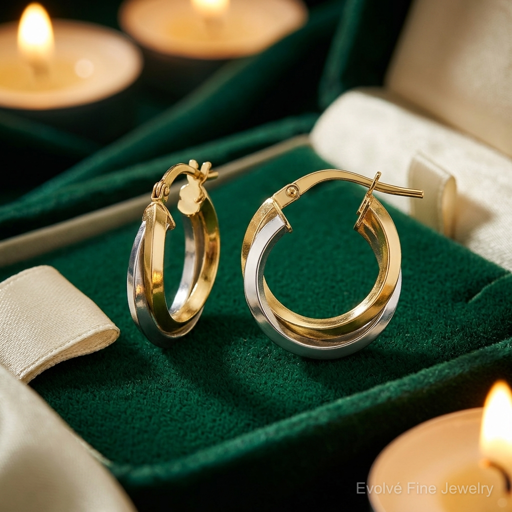 14k Two Tone Polished Double Hoops - Lifestyle View