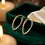14k Two Tone Polished Oval Double Hoops - Lifestyle View
